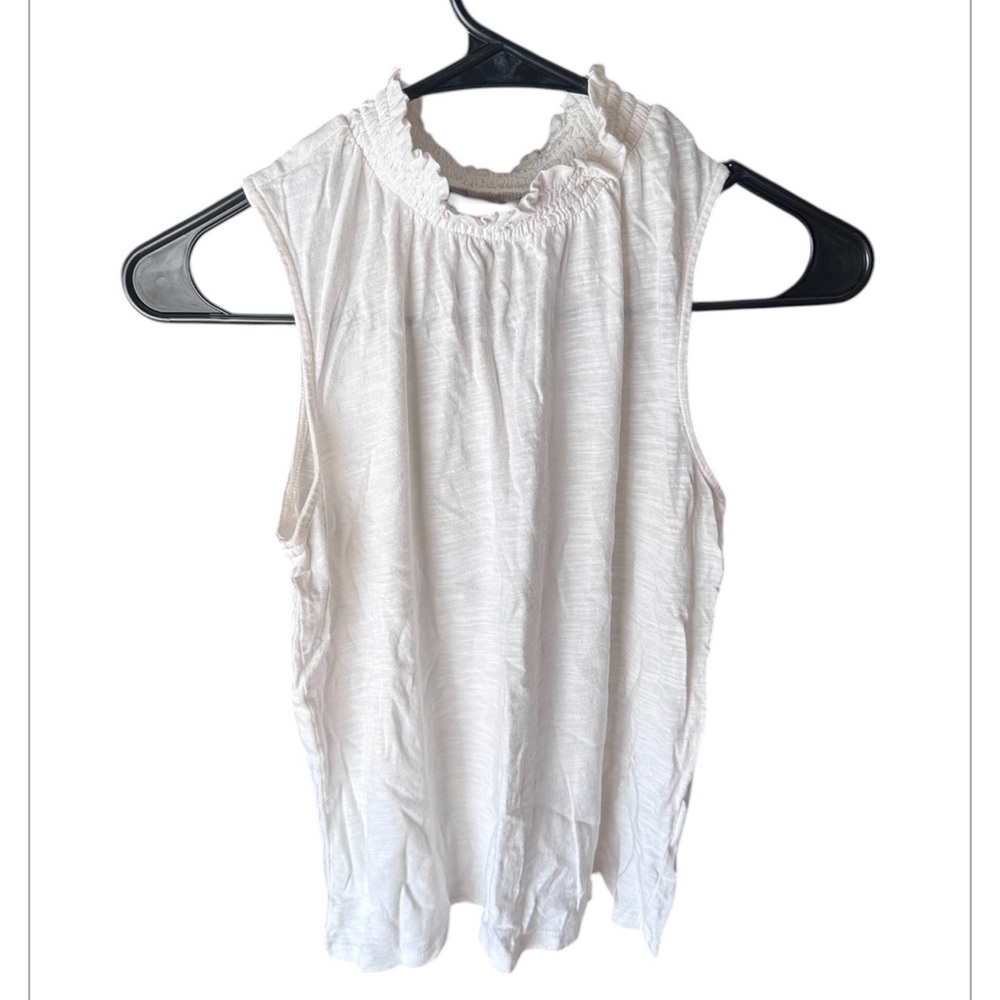 Banana Republic White Sleeveless Tank with Smocked Ruffle Neck